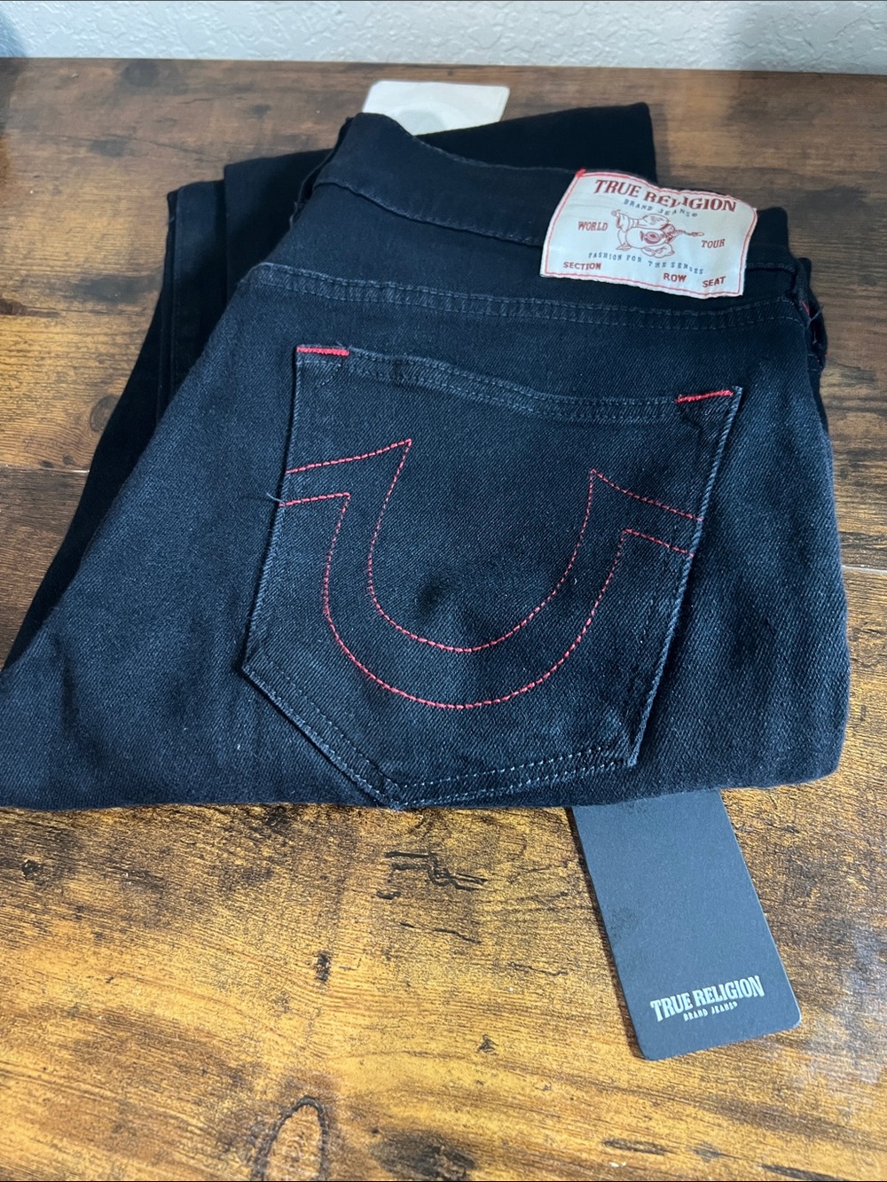 True Religion Men’s Black Jeans with Red Stitching